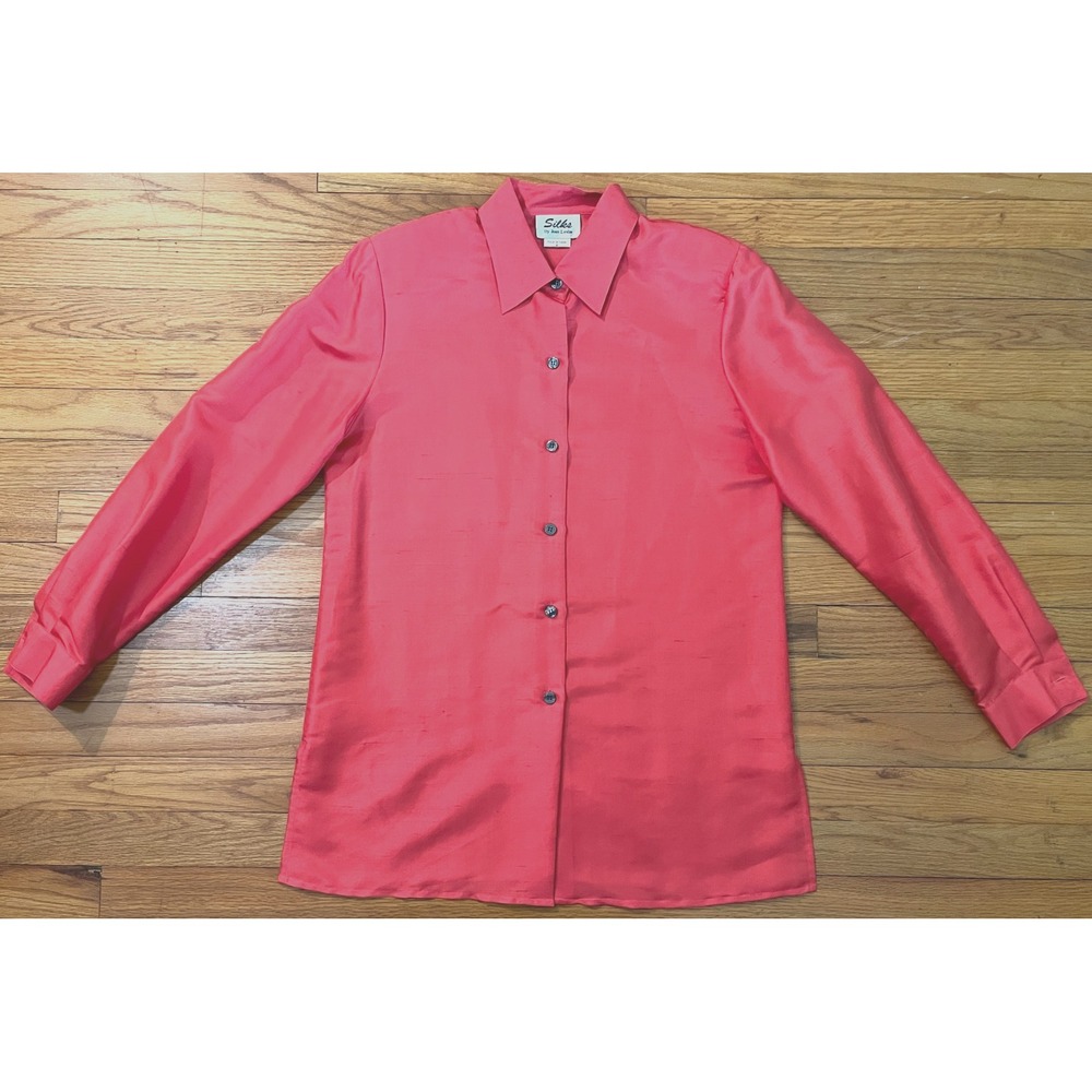 Vintage Silks by Joan Leslie Melon Orange Button Front Silk Shirt Blouse Women 8